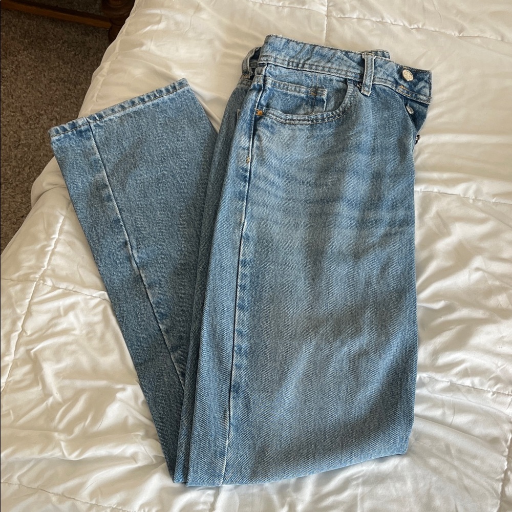 Zara High Rise Light Wash Straight Leg Jeans